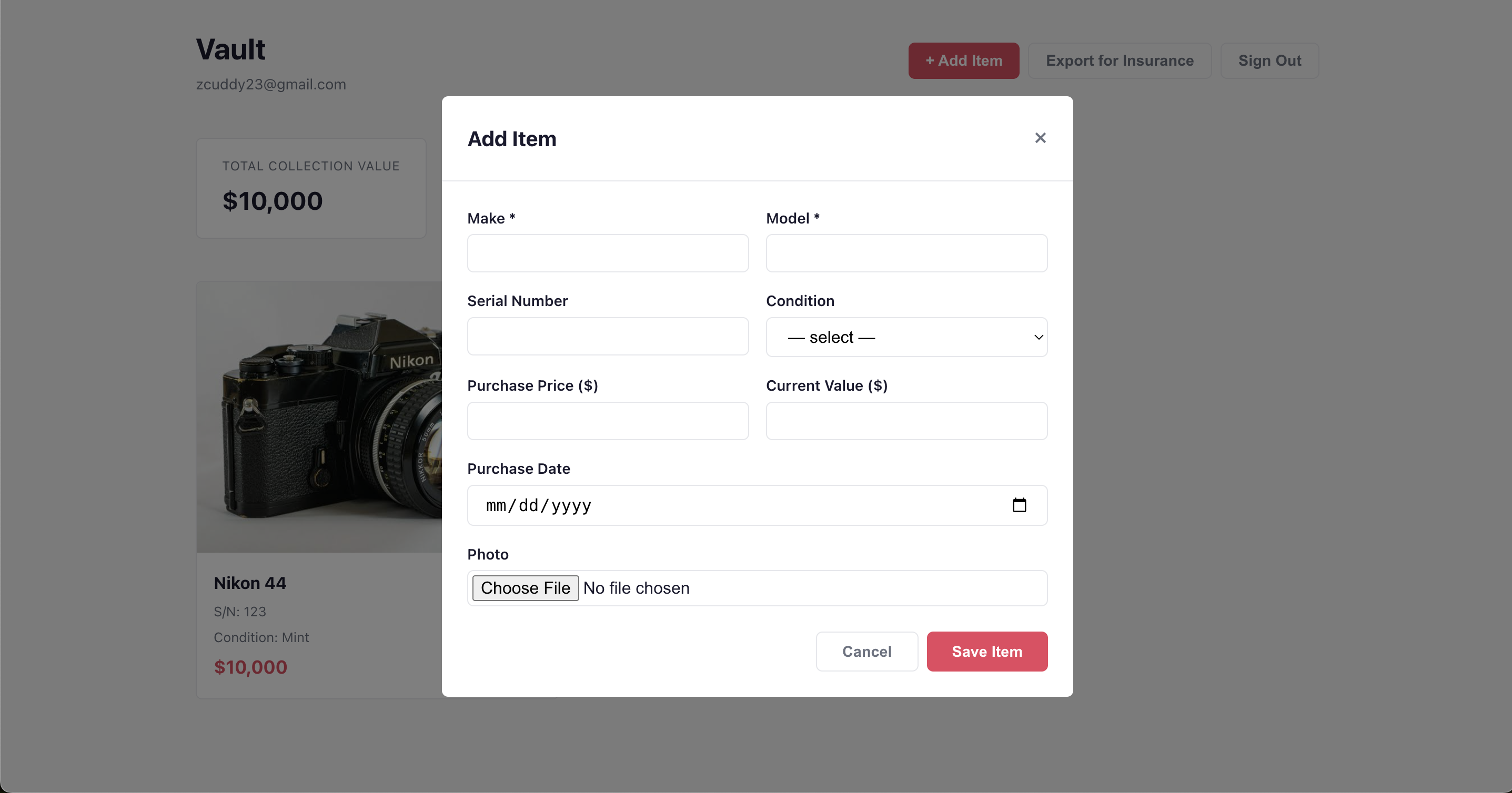 demo 1 new item form