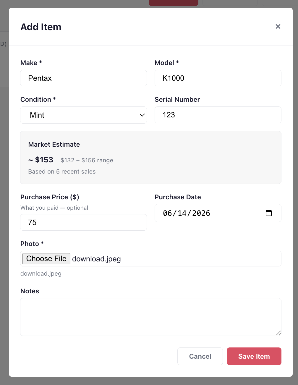demo 2 new item form