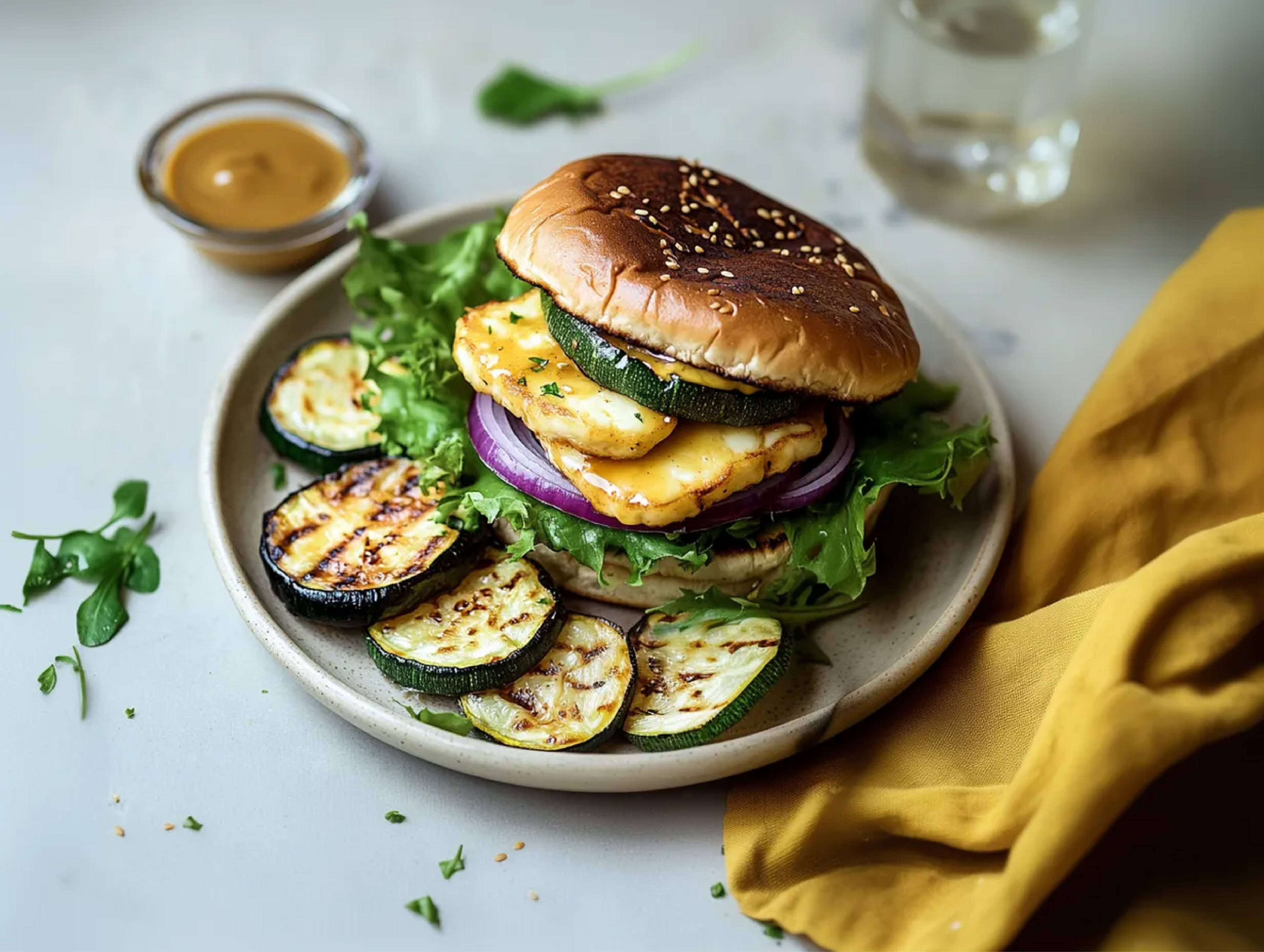 Halloumi-Burger mit Honig-Senf-Sauce