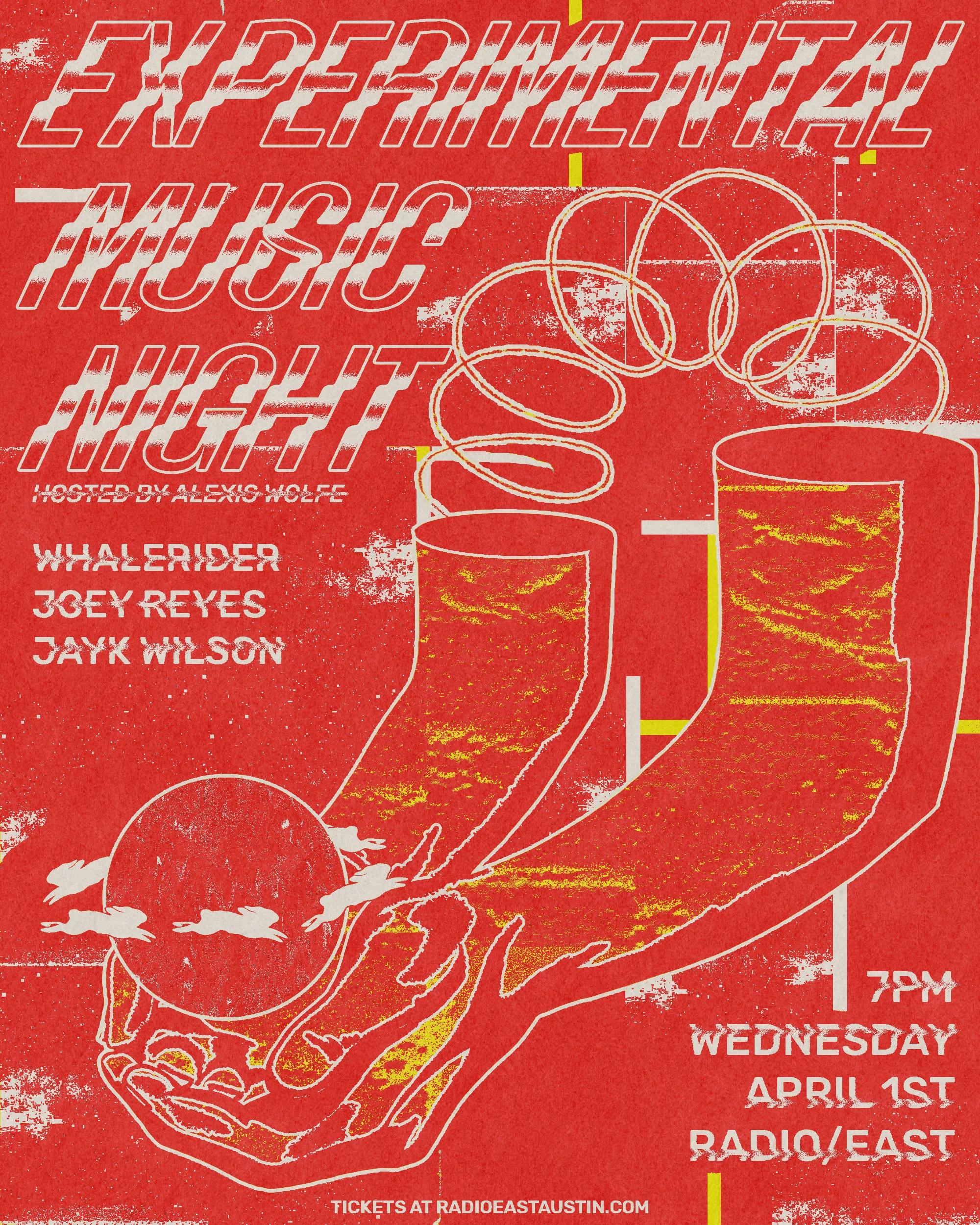 Experimental Music Night at Radio East, hosted by Alexis Wolfe; Whalerider, Joey Reyes, Jayk Wilson; 7pm Wednesday April 1, 2026; Radio/East