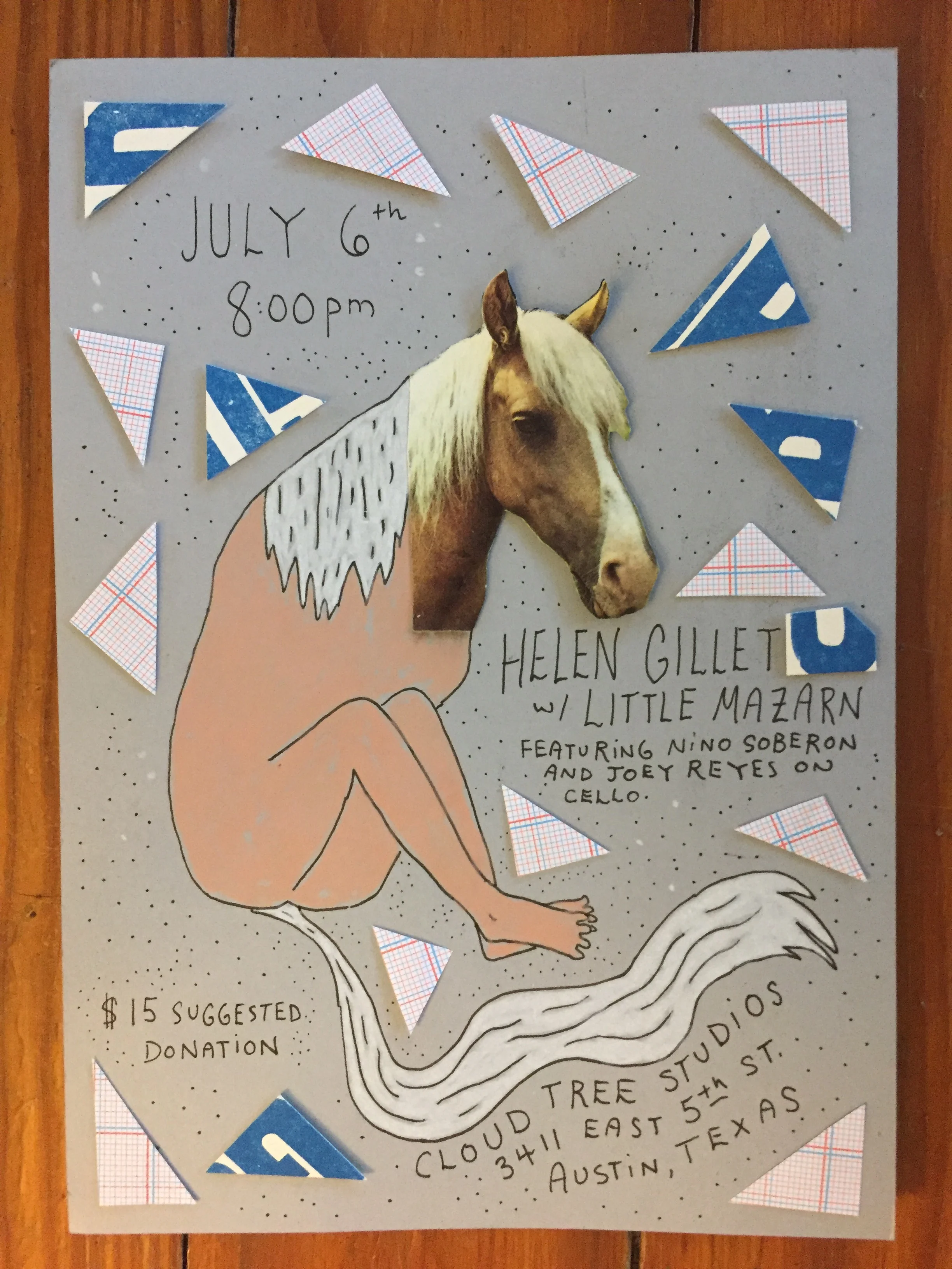 July 6th 8:00pm Helen Gillet w/ Little Mazarn featuring Nino Soberon and Joey Reyes on cello. $15 suggested donation. Cloud Tree Studios 3411 East 5th St., Austin, TX