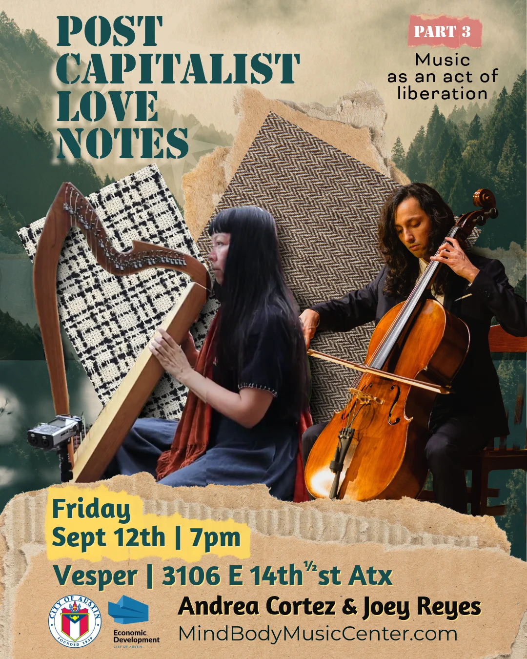 Post Capitalist Love Notes Part 3; Music as an act of liberation; Friday, September 12, 2025 at Vesper; 3106 E 14 1/2 St, Austin, Texas; Andrea Cortez & Joey Reyes