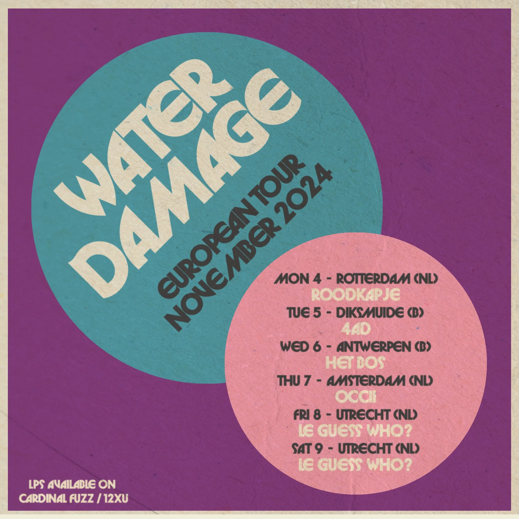 Water Damage Europe 2024 tour flyer.