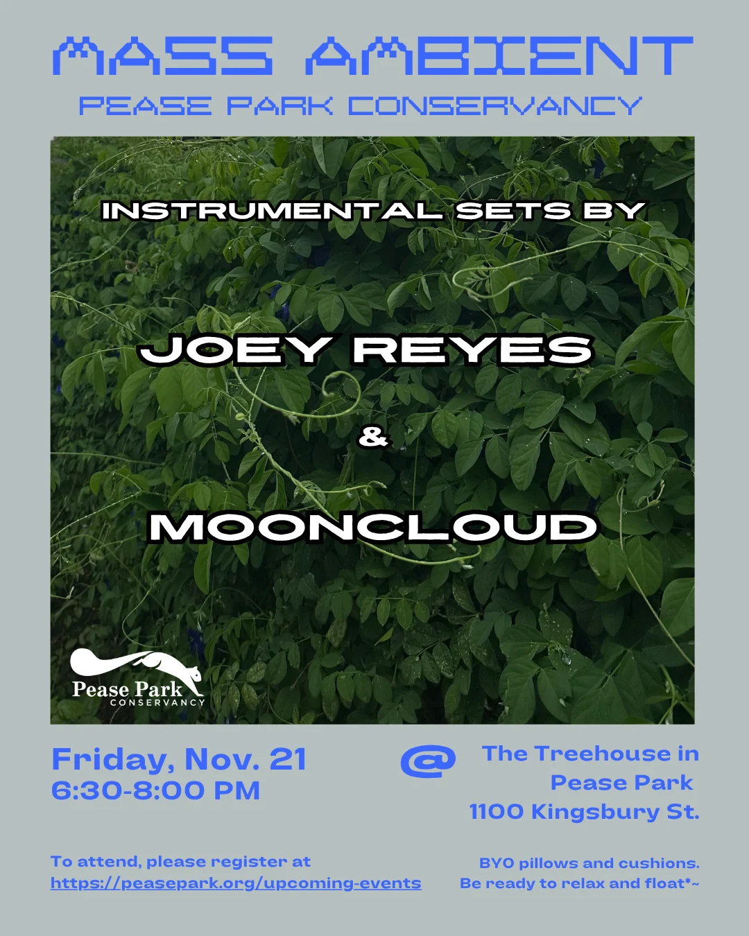 Mass Ambient, Pease Park Conservancy; Joey Reyes & Mooncloud at the Treehouse in Pease Park; Friday, November 21, 2025.