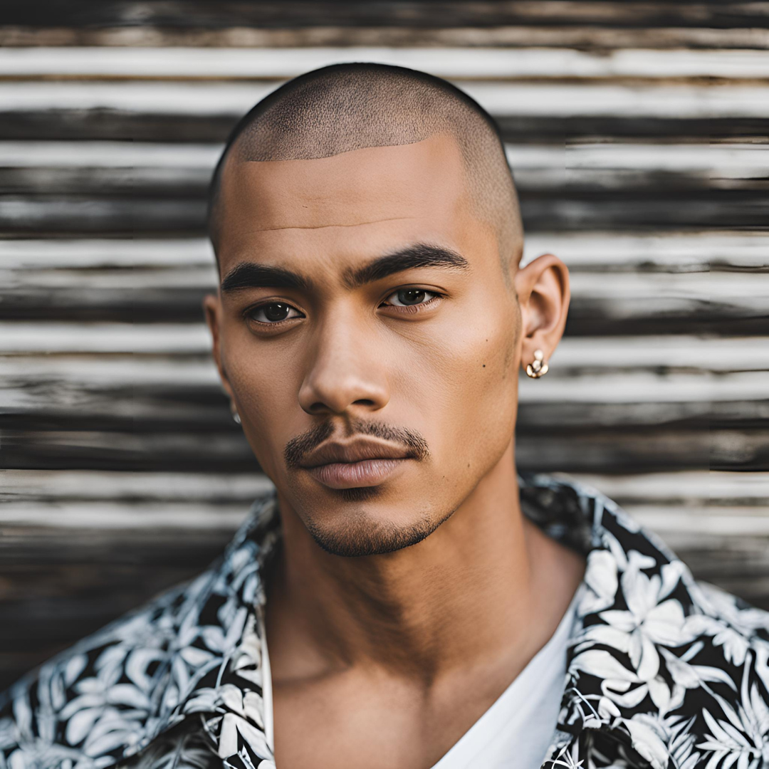 Man with an all-over buzz cut, an easy haircut for hiding a balding crown