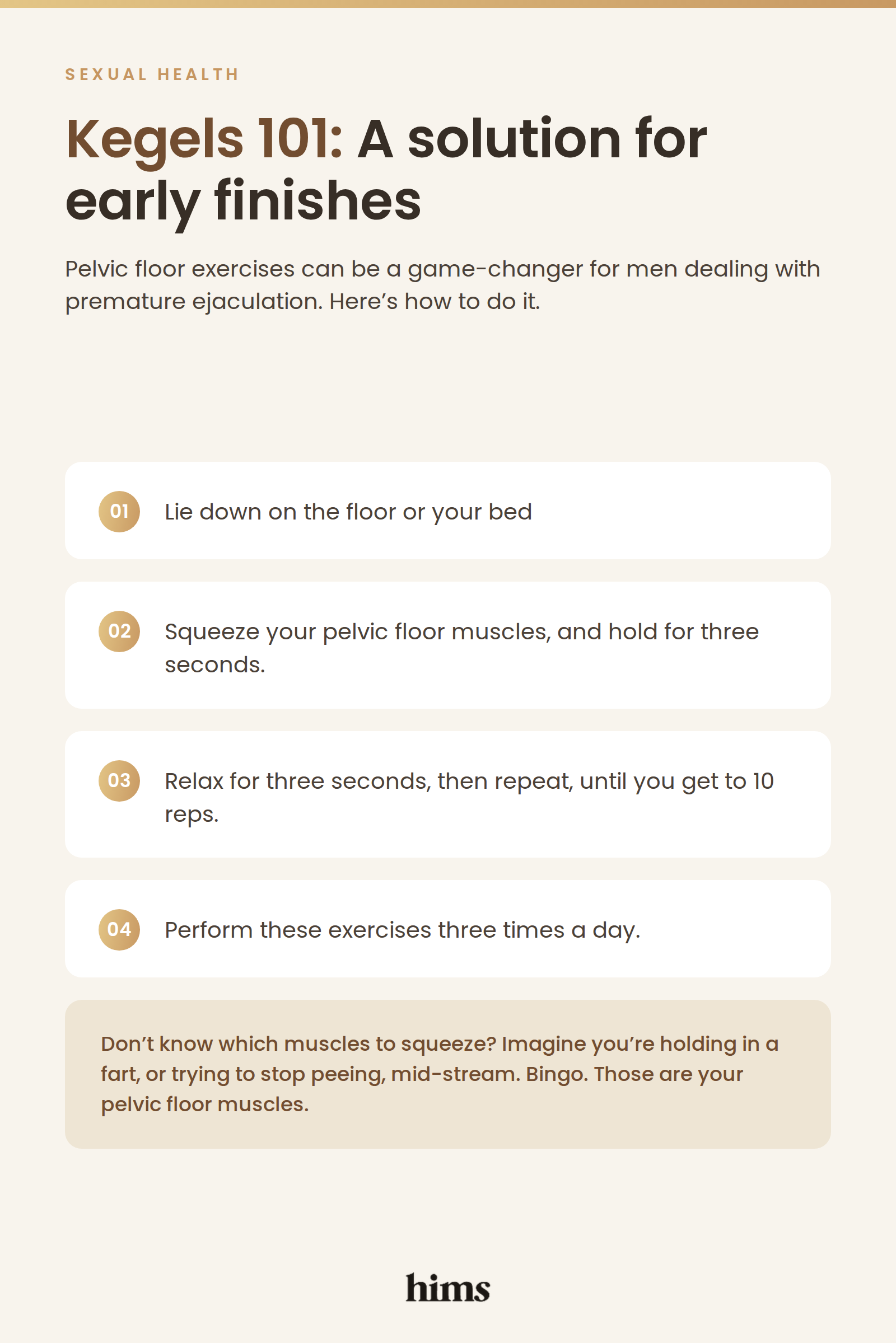 Infographic showing how to do Kegel exercises for premature ejaculation in four simple steps