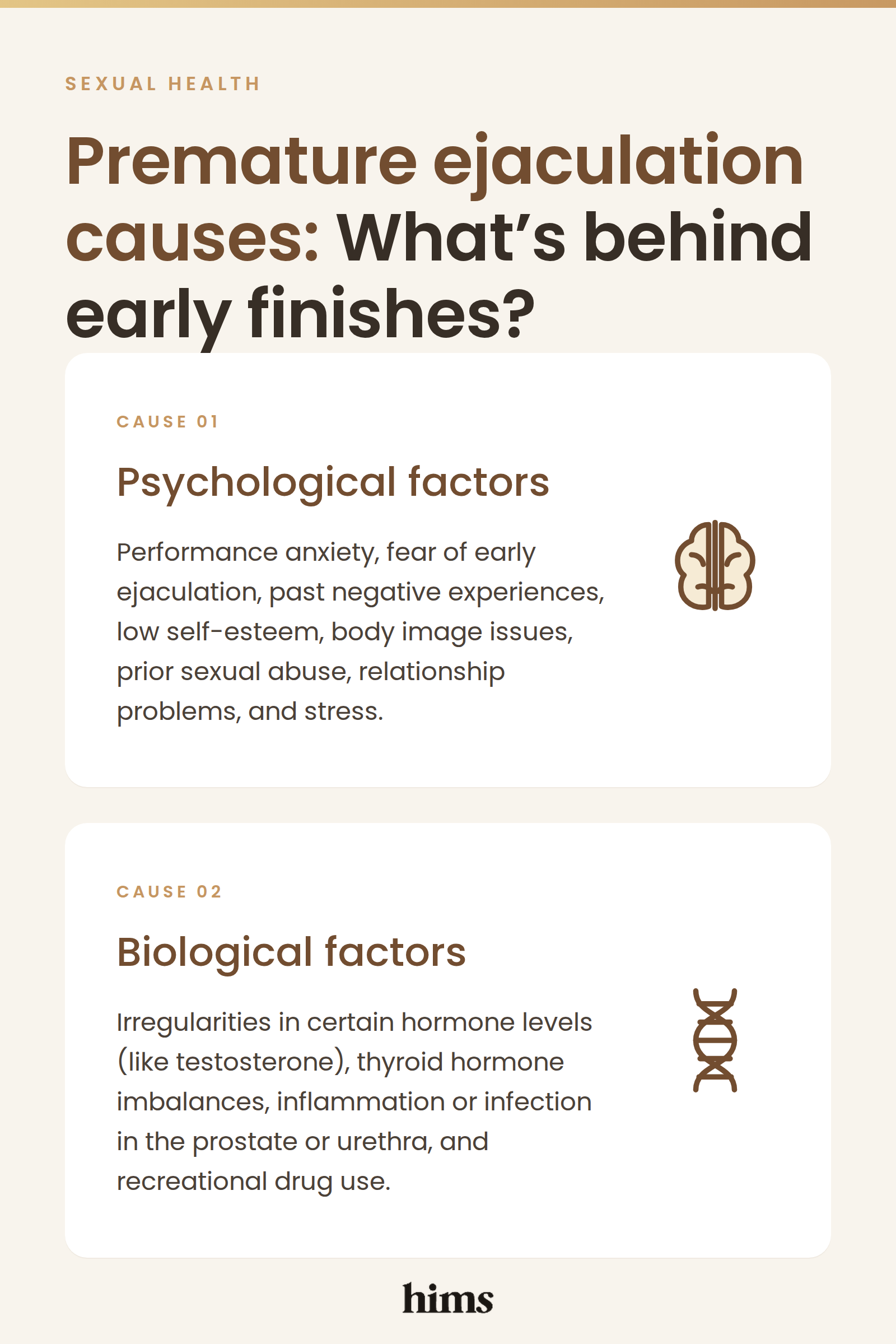 Infographic explaining the psychological and biological causes of premature ejaculation