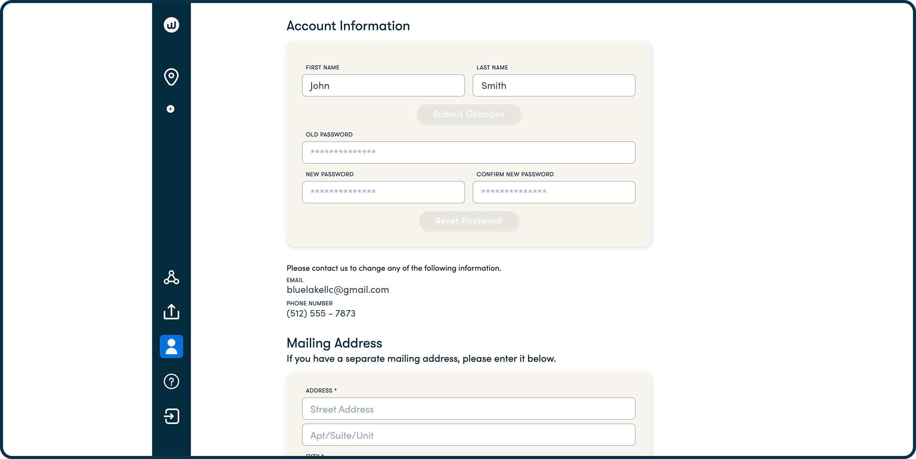 portal blog template account info