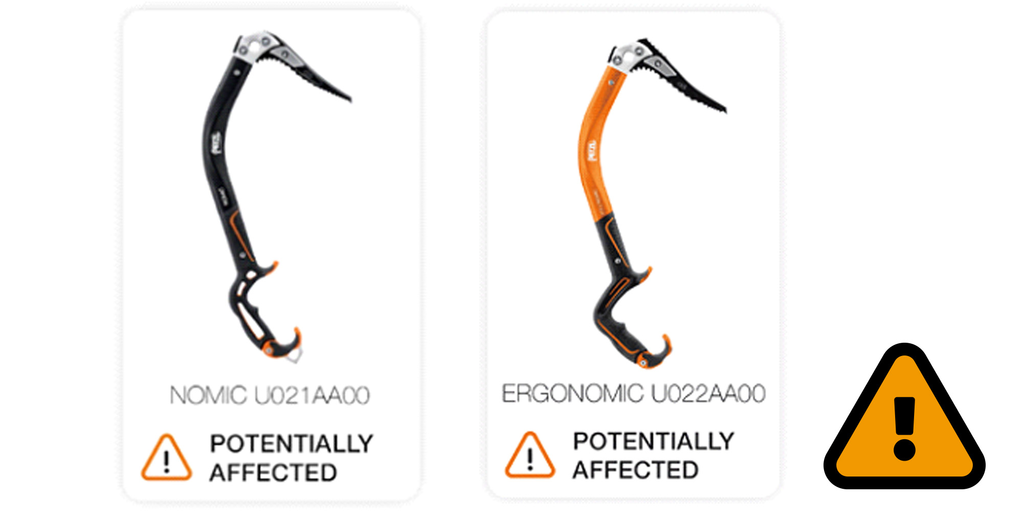 Petzl återkallar isyxor på grund av risk för allvarliga fallskador