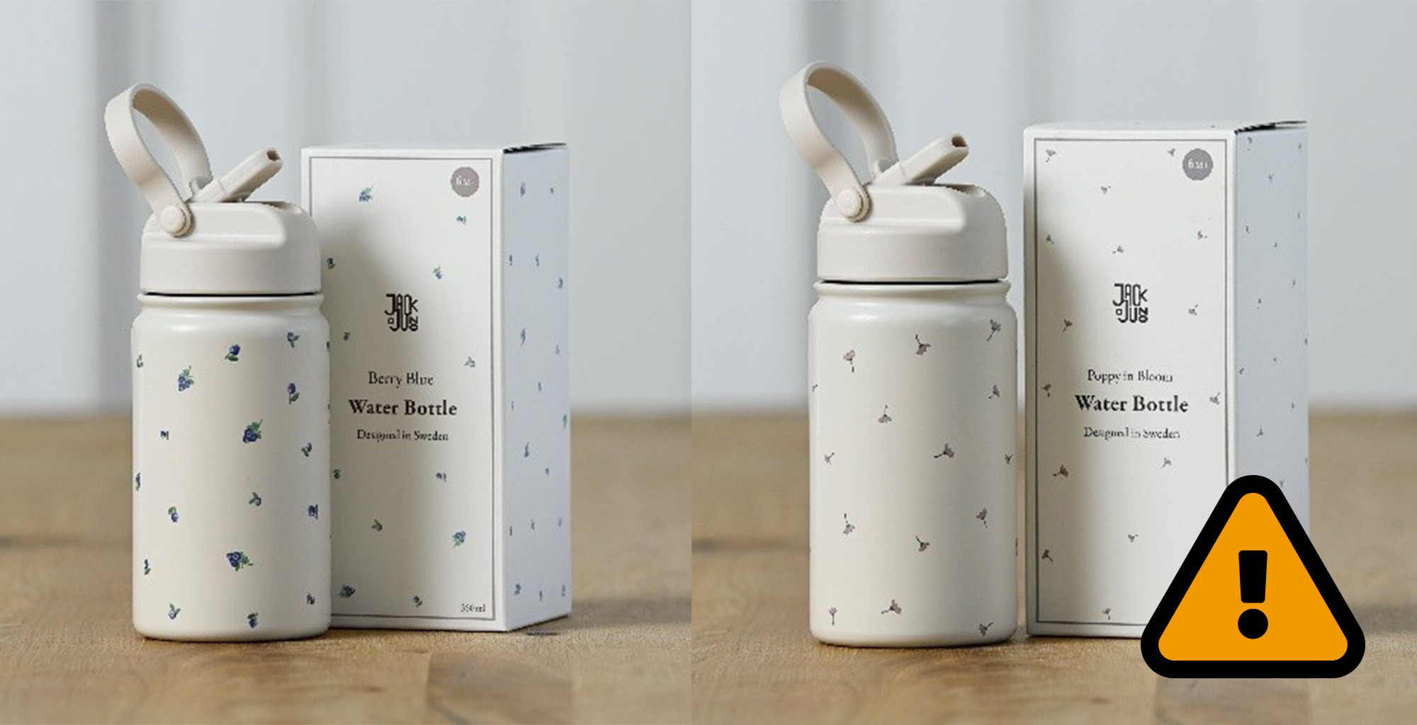 De två vattenflaskor vars lock nu återkallas. 