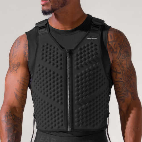 Front detail view and dot pattern of the OMORPHO G-Vest in black