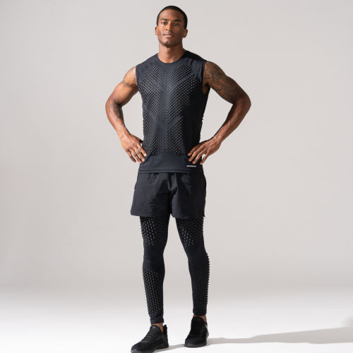 Full front view of Male wearing OMORPHO Black G-Top sleeveless weighted shirt