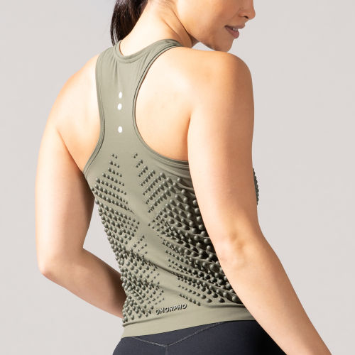 OMORPHO W G-Tank Olive weighted workout top - back 3/4 view
