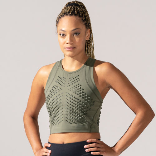 Front view of Female wearing Omorpho Olive G Crop  