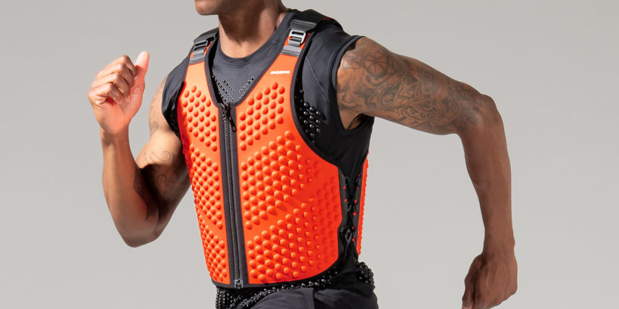 Close-up Side view of Male wearing Omorpho fire G Vest