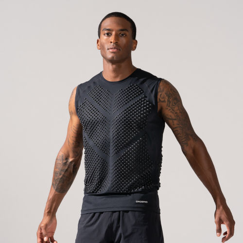 Front view of Male wearing Omorpho black G Top sleeveless