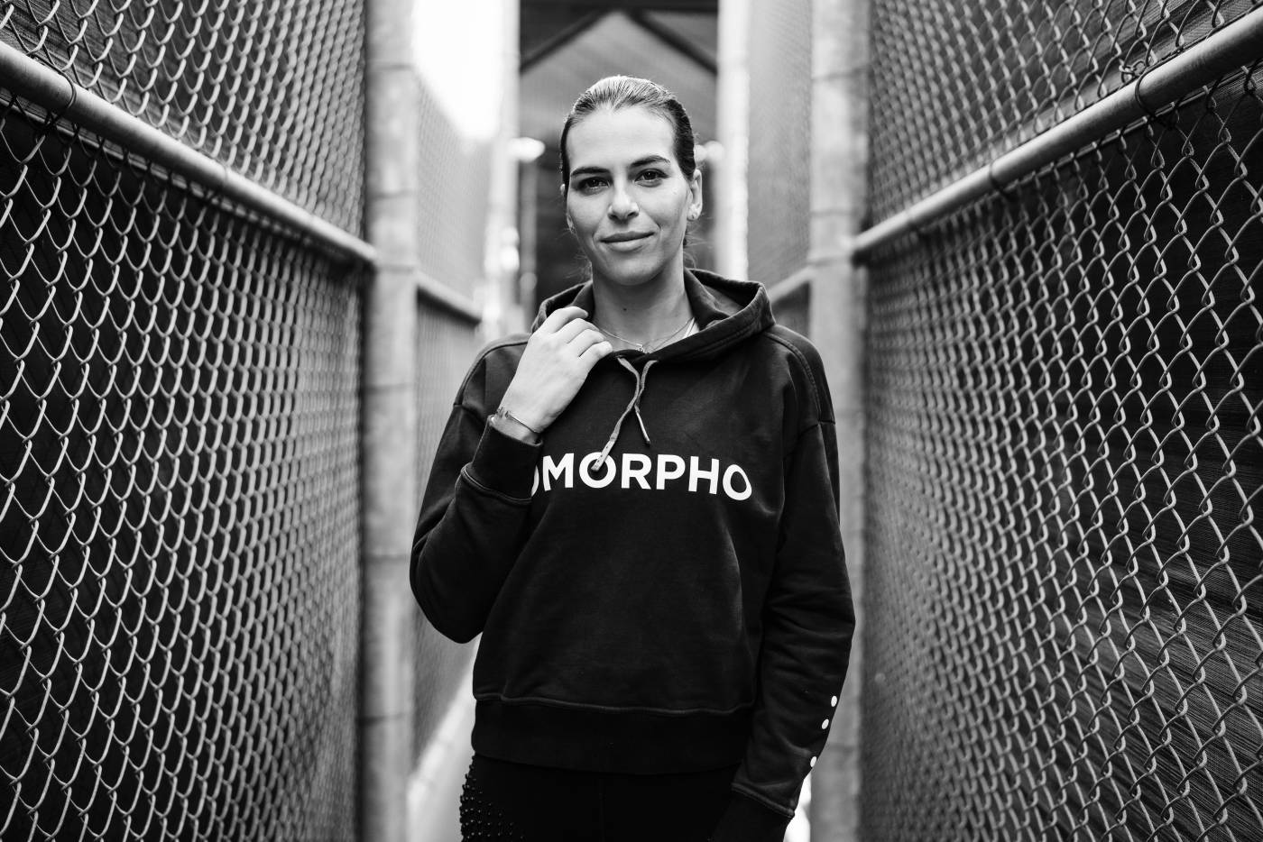 Ajla Tomljanović wearing OMORPHO Women black hoodie
