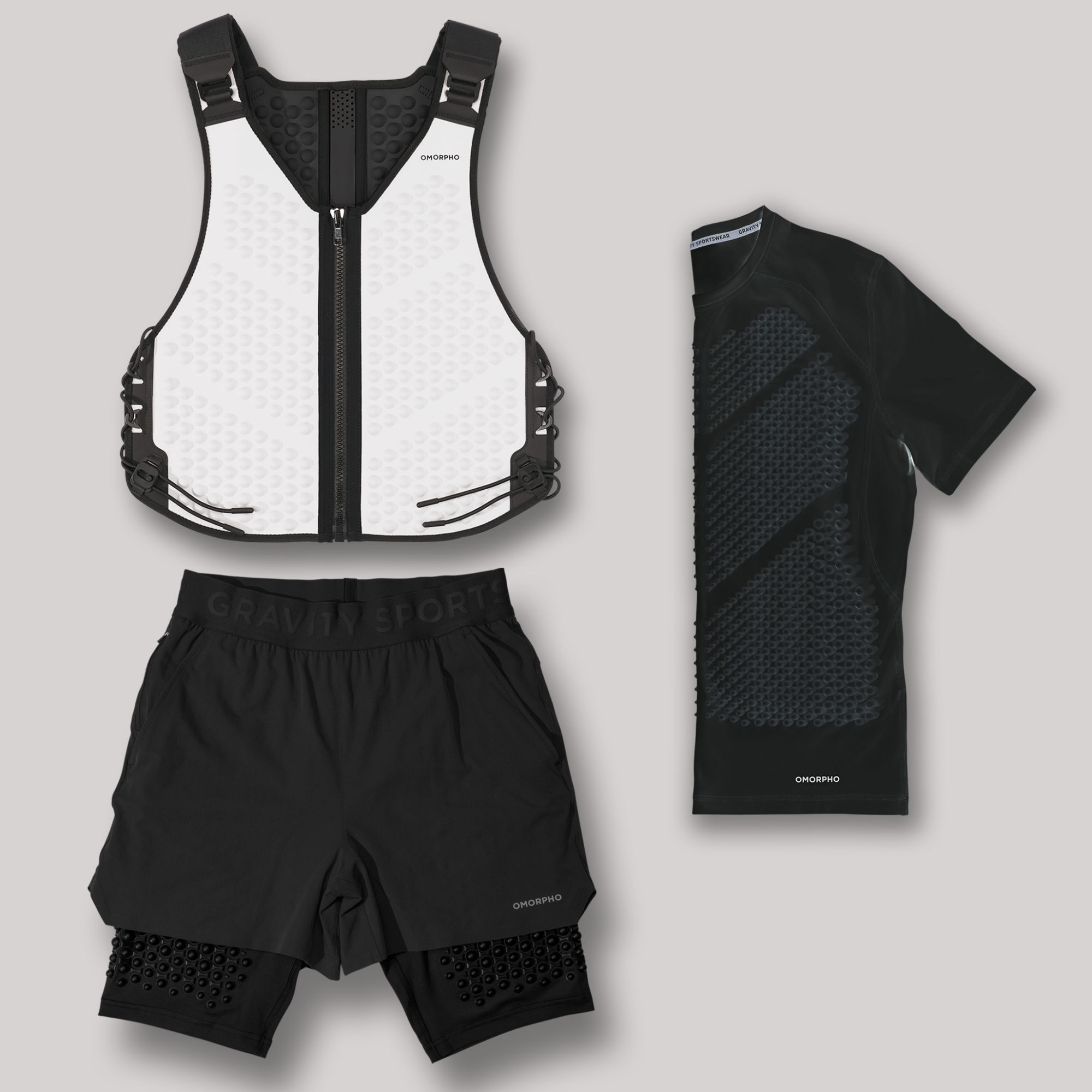 Laydown - OMORPHO M Pro Bundle - G-Vest Cloud, G-Top SS and G-Short Black, weighted vest and shorts
