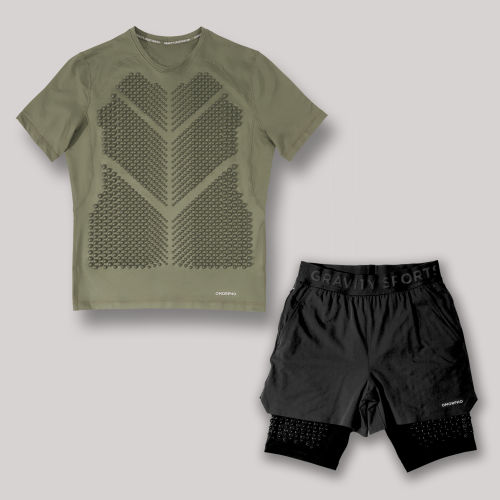 Laydown - OMORPHO M Starter Bundle - G-Top SS Olive and G-Short Black, weighted workout clothes for men