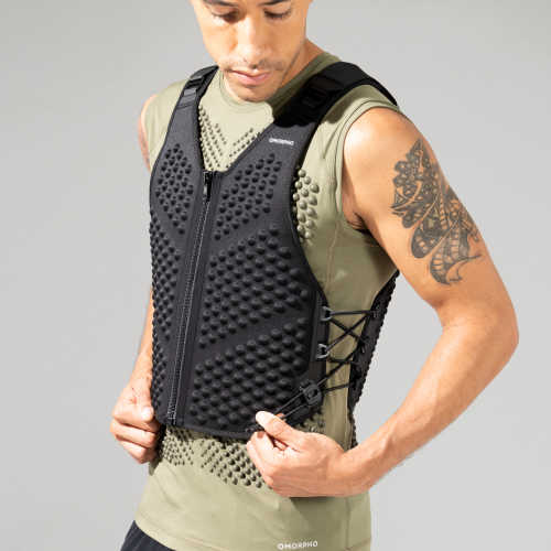 Front view Close-up of Male wearing Omorpho black G Vest