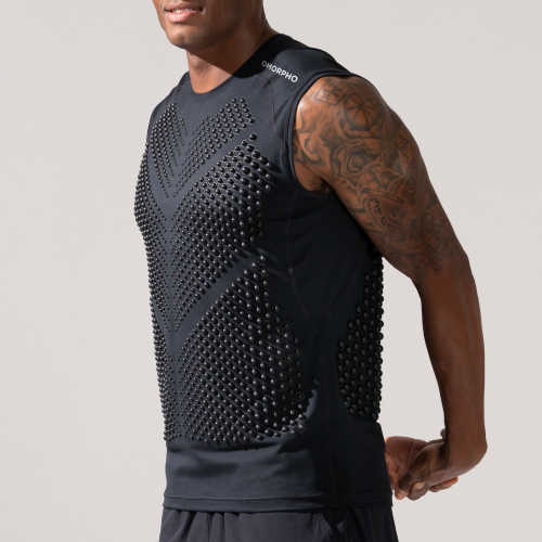 OMORPHO M G-Top SL Black sleeveless weighted workout top - front shoulder logo