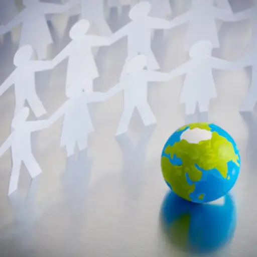 World population concept, paper people around globe.