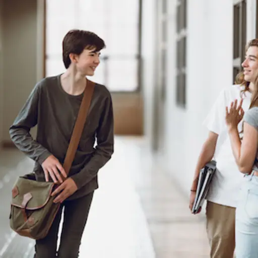 Teen with messenger bag in school