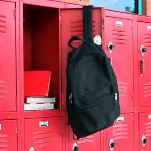 Backpack hanging on open locker