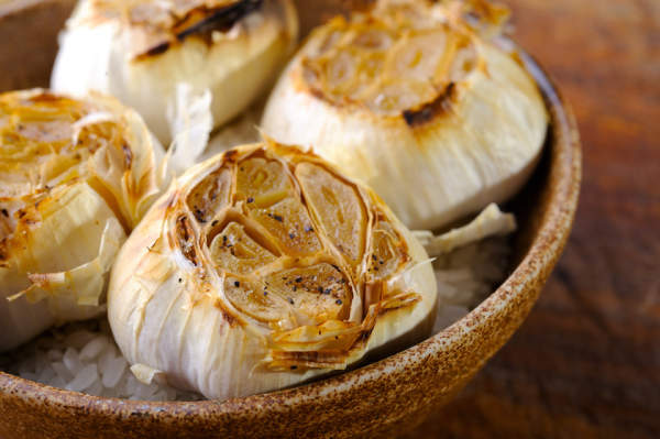 Close-up on roasted garlic.