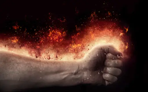 胳膊和手在火，灼烧的轰动概念。