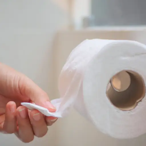 特写女性的手在洗手间从纸巾卷中挑选一张白色的纸巾