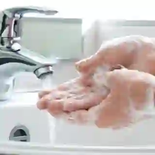 Washing hands.