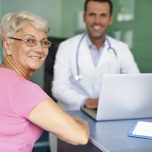 Woman with her doctor's support.