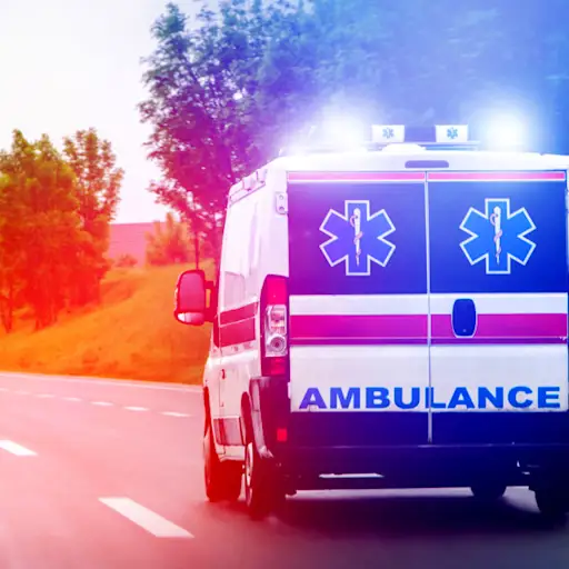 救护车在高速公路上闪着灯