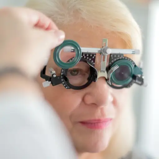 高级女性正在做视力检查