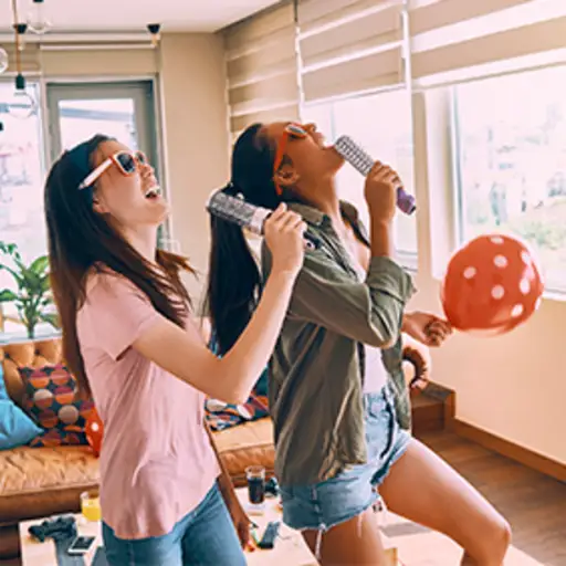 Friends being silly and having fun singing.