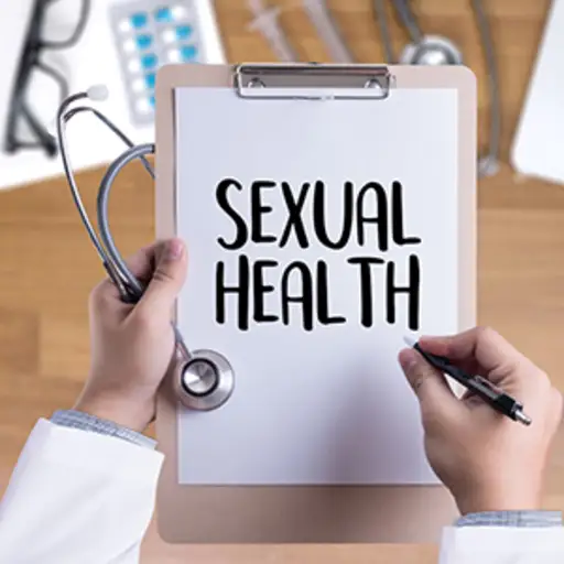 医生把性健康写在写字板上。