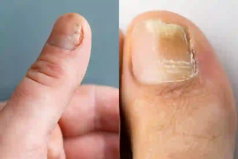 拇指甲牛皮癣与指甲真菌感染并排比较