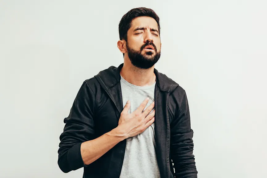 Man having trouble catching his breath.