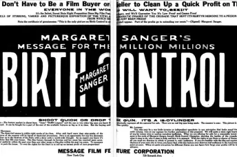 玛格丽特·桑格的美国纪录片《计划生育》(1917)的两页广告