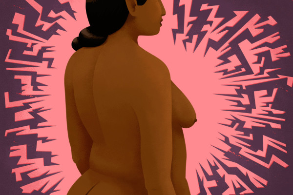 插图揭幕战 - 不祥，女子转向一侧，乳腺癌概念