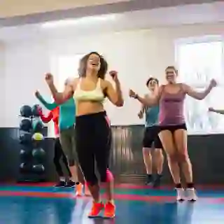 A view of a group fitness class