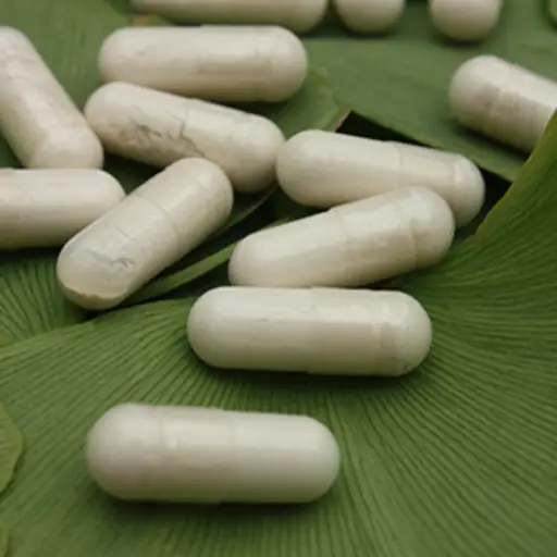 Gingko Biloba补充剂和叶子。
