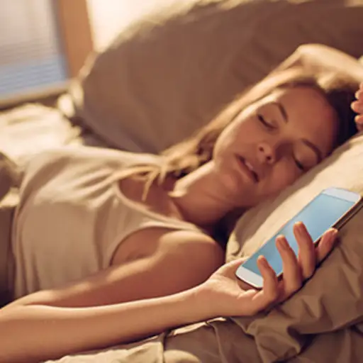 Woman asleep next to a smartphone.