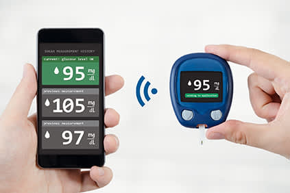 血糖仪同步与智能手机。