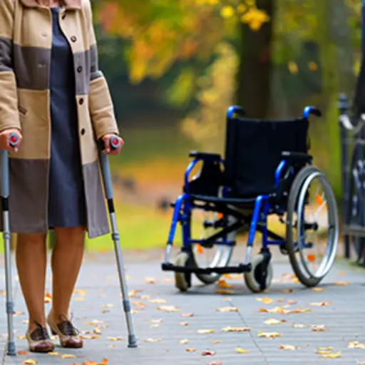 Wheelchair and crutches.