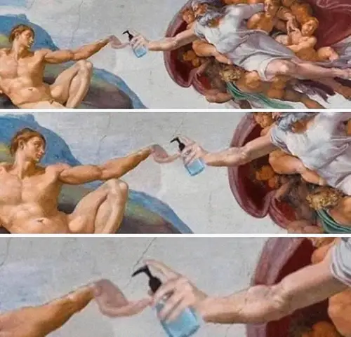 Meme的神给亚当洗手液