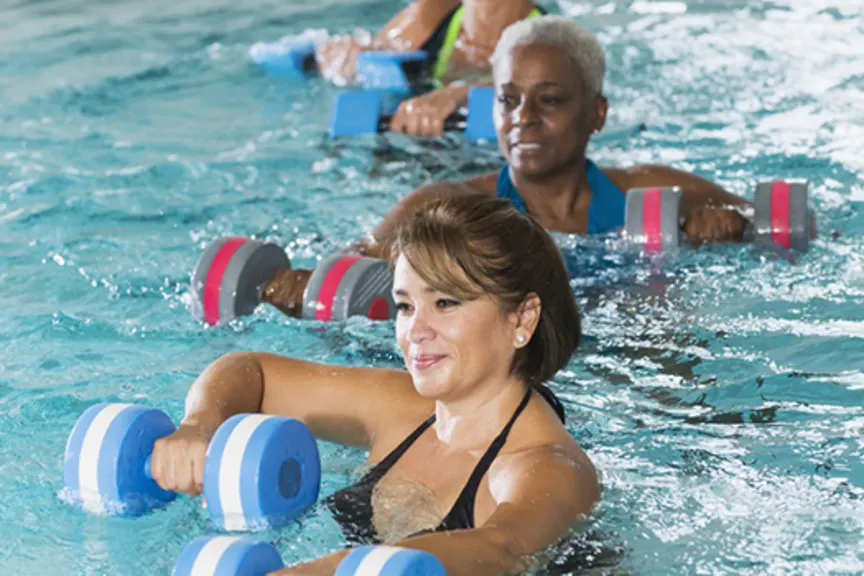 妇女在水锻炼课程。
