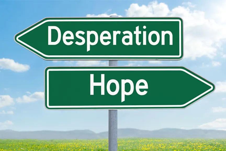 希望和绝望标志指向相反的方向。