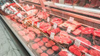 Red meat in grocery store case.